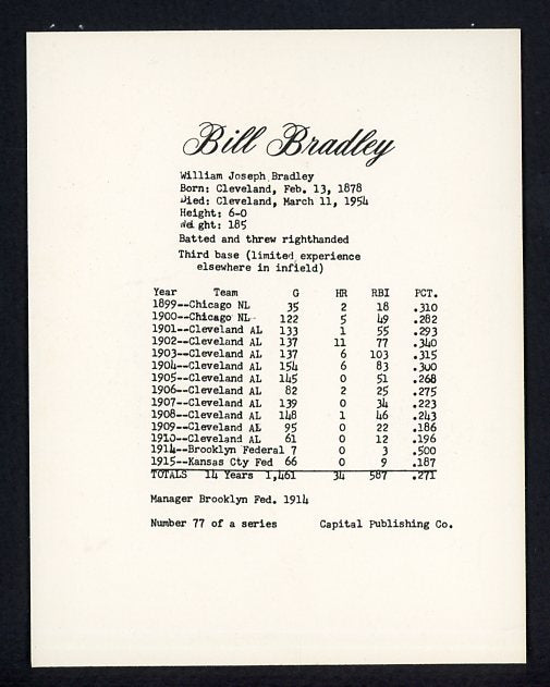 1974 Capital Publishing #077 Bill Bradley Indians NR-MT 537643