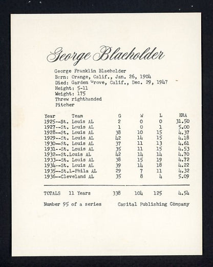 1974 Capital Publishing #095 George Blaeholder Browns NR-MT 537659