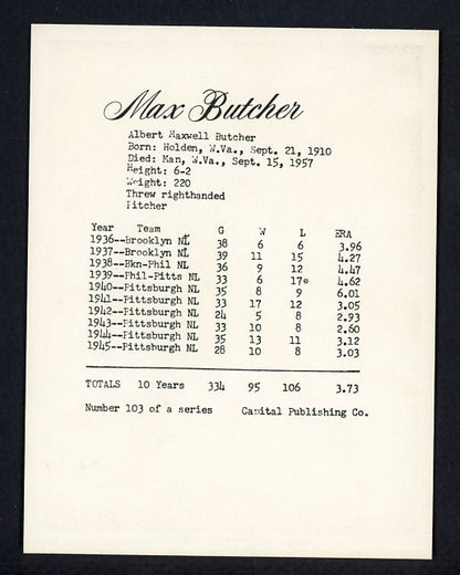 1974 Capital Publishing #103 Max Butcher Pirates NR-MT 537667
