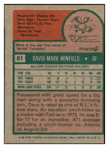 1975 Topps Baseball #061 Dave Winfield Padres EX 537679