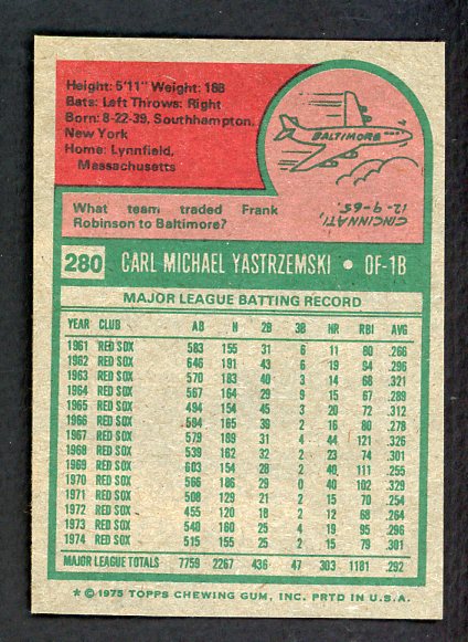 1975 Topps Baseball #280 Carl Yastrzemski Red Sox NR-MT 537707