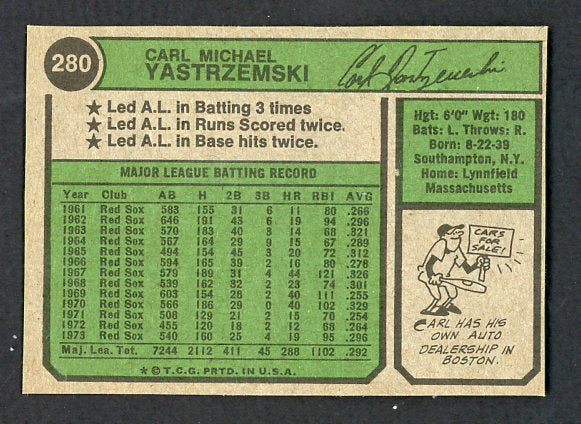 1974 Topps Baseball #280 Carl Yastrzemski Red Sox NR-MT 537708