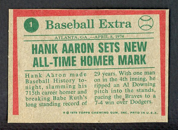 1975 Topps Baseball #001 Hank Aaron Rb Braves EX-MT 537728