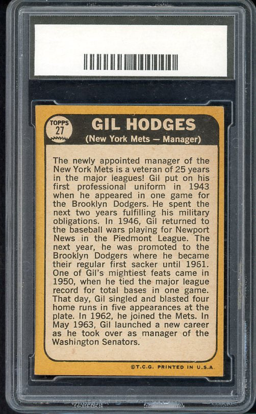 1968 Topps Baseball #027 Gil Hodges Mets PCA 9 MINT 538109