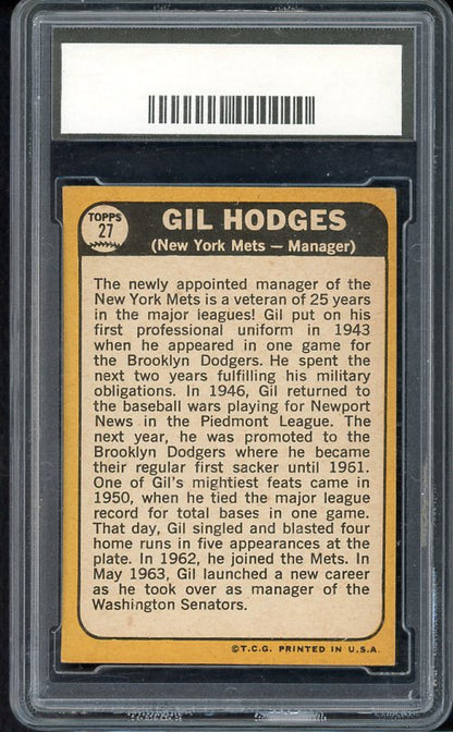 1968 Topps Baseball #027 Gil Hodges Mets PCA 9 MINT 538109