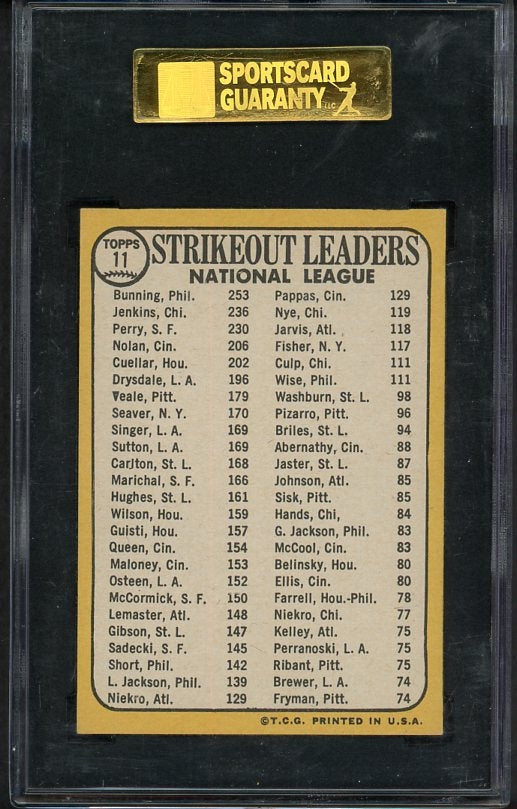 1968 Topps Baseball #011 N.L. Strike Out Leaders Jenkins SGC 6 EX-MT 538326