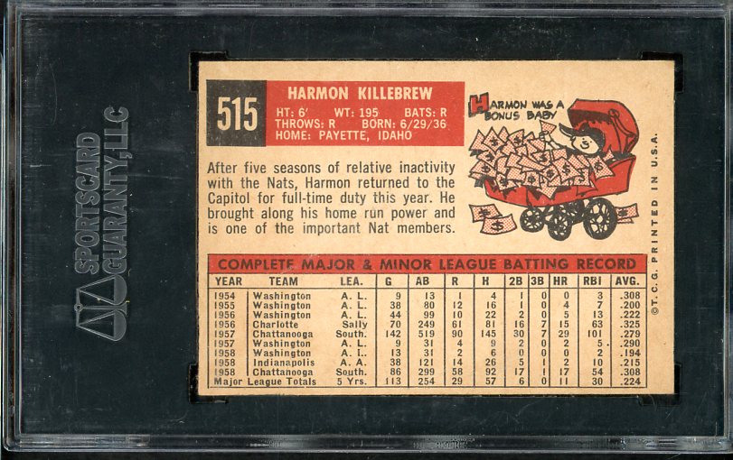 1959 Topps Baseball #515 Harmon Killebrew Senators SGC 5.5 EX+ 538430