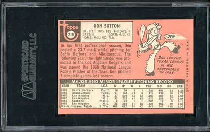 1969 Topps Baseball #216 Don Sutton Dodgers SGC 6 EX-MT 538435