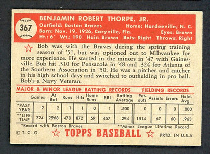 1952 Topps Baseball #367 Bob Thorpe Braves EX-MT 538587
