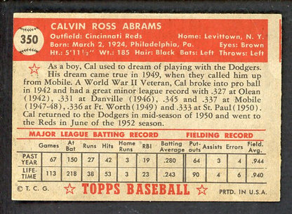 1952 Topps Baseball #350 Cal Abrams Reds EX-MT 538588