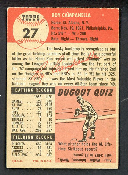 1953 Topps Baseball #027 Roy Campanella Dodgers EX-MT 538606