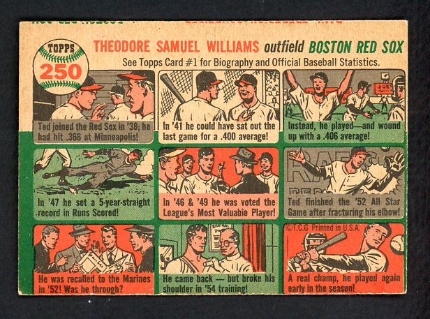 1954 Topps Baseball #250 Ted Williams Red Sox EX 538655