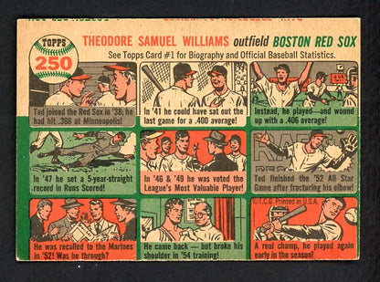 1954 Topps Baseball #250 Ted Williams Red Sox EX 538655