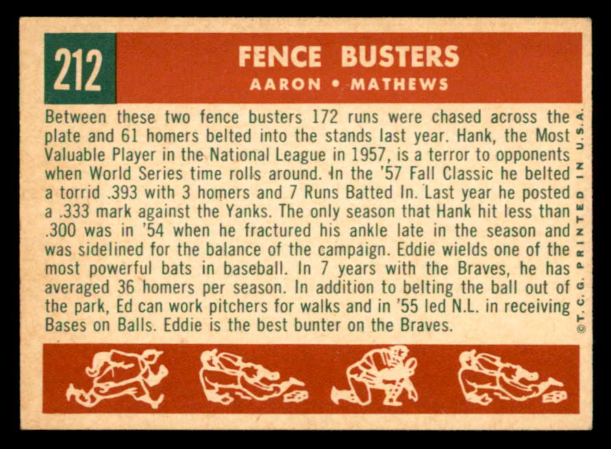 1959 Topps Baseball #212 Hank Aaron Eddie Mathews EX-MT 538761
