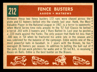 1959 Topps Baseball #212 Hank Aaron Eddie Mathews EX-MT 538761