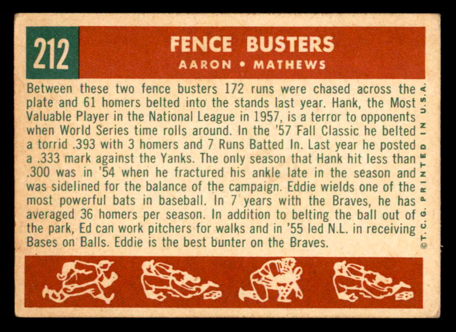 1959 Topps Baseball #212 Hank Aaron Eddie Mathews VG-EX 538817