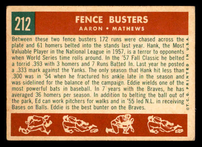 1959 Topps Baseball #212 Hank Aaron Eddie Mathews VG-EX 538817