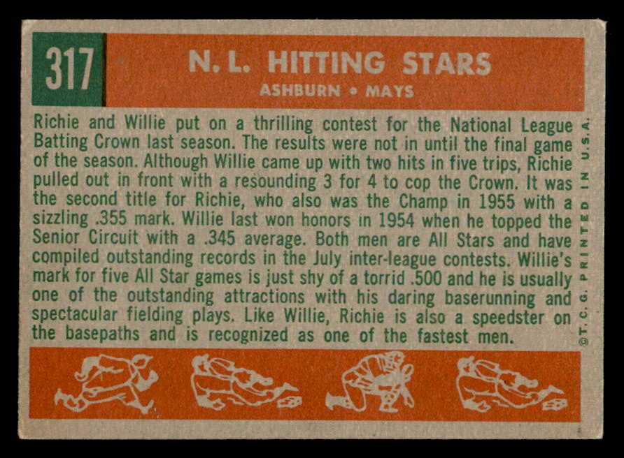 1959 Topps Baseball #317 Willie Mays Richie Ashburn EX 538819