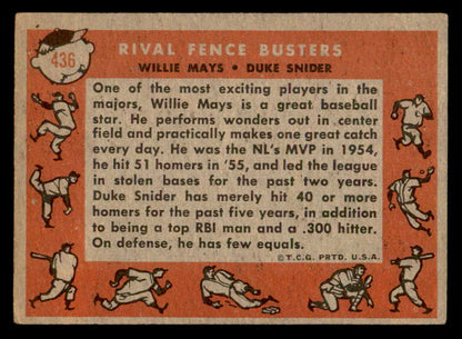 1958 Topps Baseball #436 Willie Mays Duke Snider VG-EX 538827