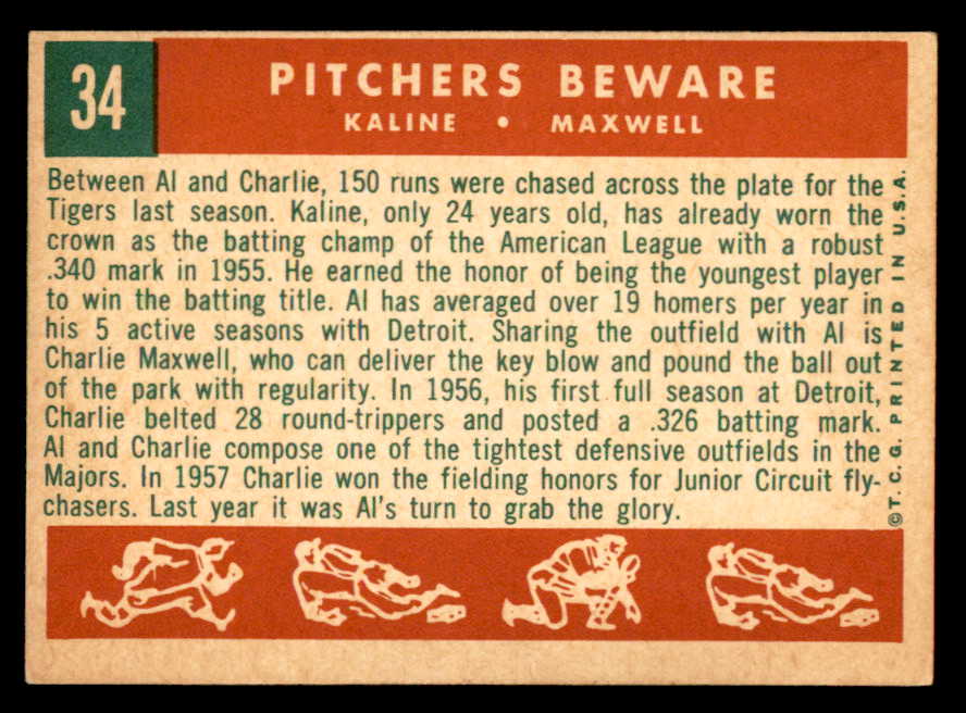 1959 Topps Baseball #034 Al Kaline Charlie Maxwell EX-MT 538847