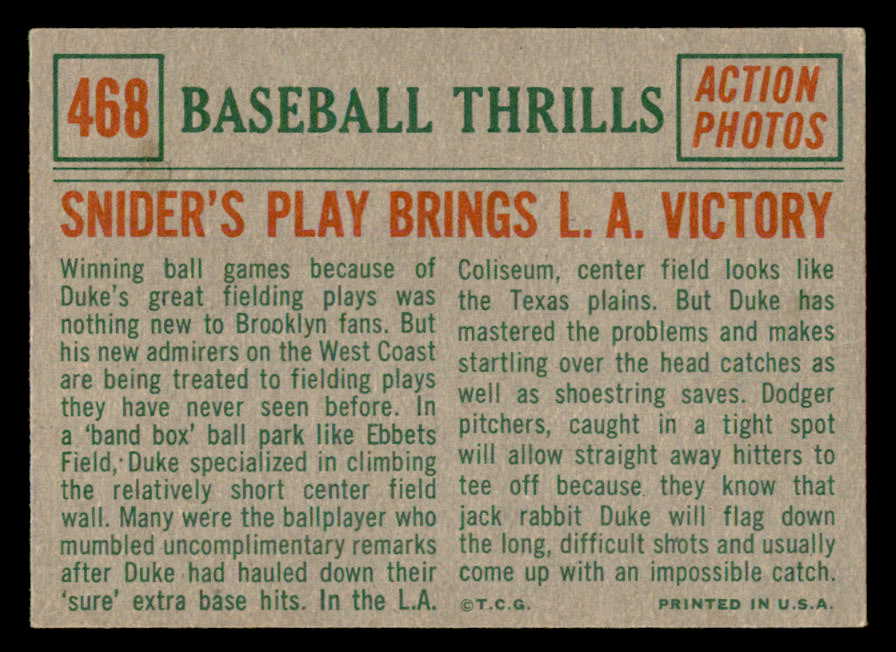1959 Topps Baseball #468 Duke Snider IA Dodgers EX-MT 538870