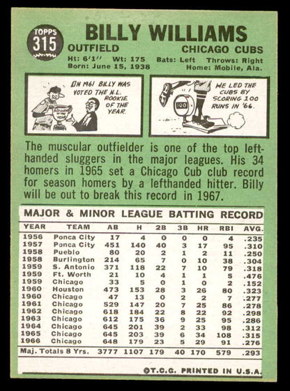 1967 Topps Baseball #315 Billy Williams Cubs NR-MT 538899
