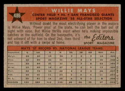 1958 Topps Baseball #486 Willie Mays A.S. Giants EX-MT 538960