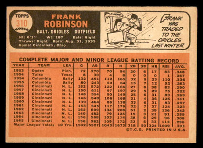 1966 Topps Baseball #310 Frank Robinson Orioles EX 539022