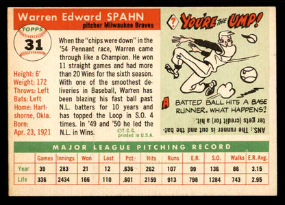 1955 Topps Baseball #031 Warren Spahn Braves EX 539042