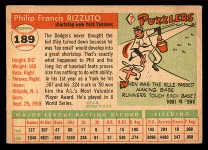 1955 Topps Baseball #189 Phil Rizzuto Yankees VG-EX 539047