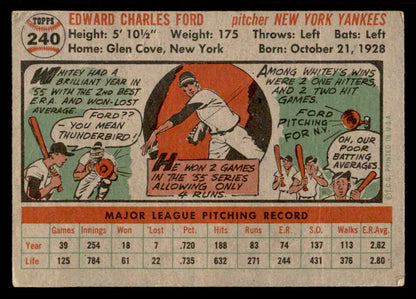 1956 Topps Baseball #240 Whitey Ford Yankees EX 539077