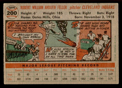 1956 Topps Baseball #200 Bob Feller Indians EX 539082