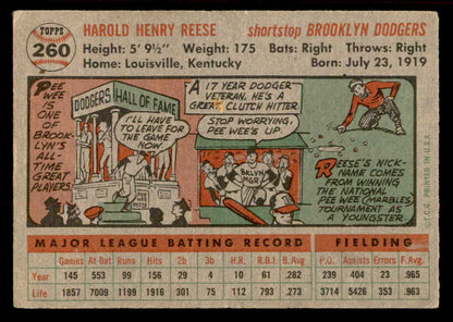 1956 Topps Baseball #260 Pee Wee Reese Dodgers VG-EX 539103