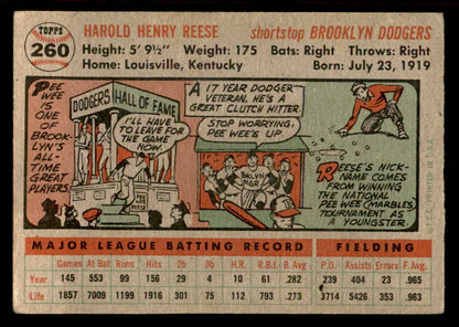 1956 Topps Baseball #260 Pee Wee Reese Dodgers VG-EX 539104