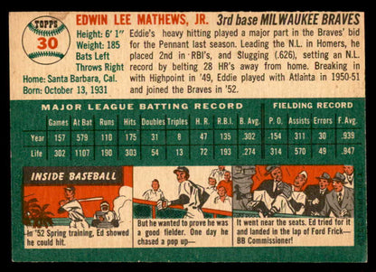 1954 Topps Baseball #030 Eddie Mathews Braves EX-MT 539135