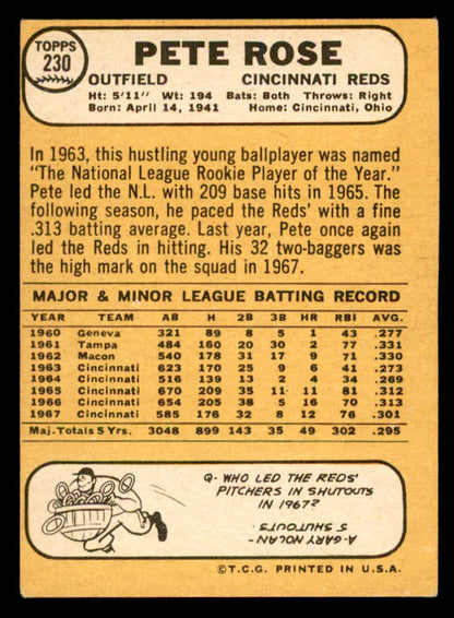 1968 Topps Baseball #230 Pete Rose Reds VG-EX 539180