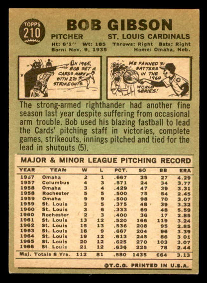 1967 Topps Baseball #210 Bob Gibson Cardinals EX-MT 539206