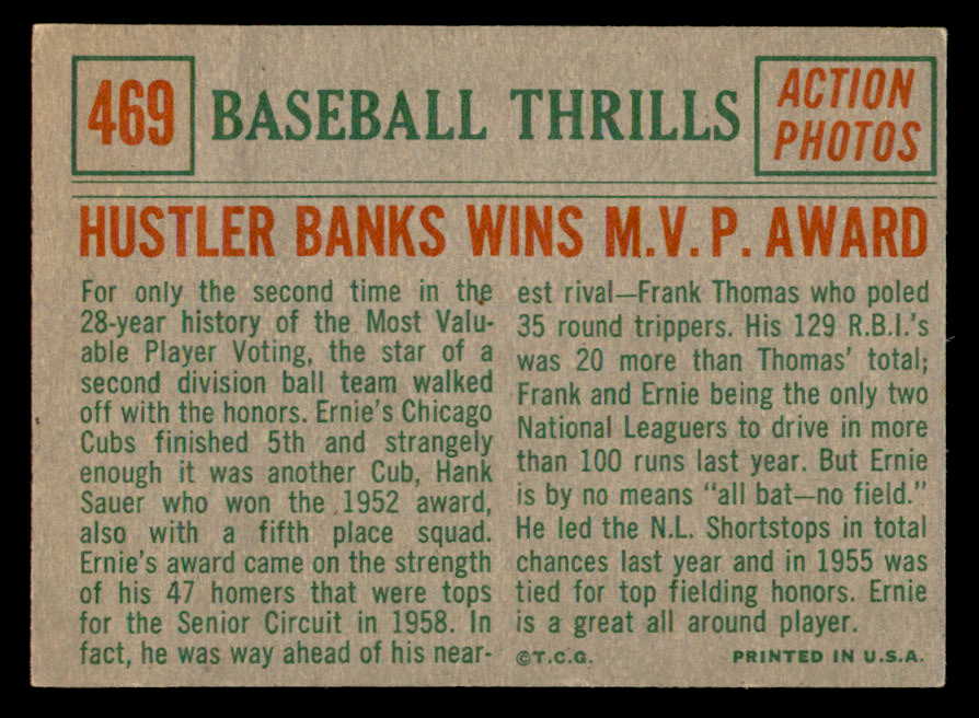 1959 Topps Baseball #469 Ernie Banks IA Cubs EX 539225