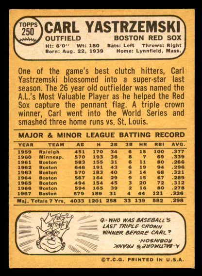 1968 Topps Baseball #250 Carl Yastrzemski Red Sox NR-MT 539237