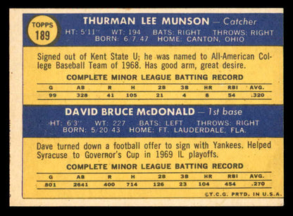 1970 Topps Baseball #189 Thurman Munson Yankees EX 539273