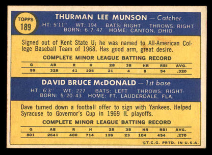 1970 Topps Baseball #189 Thurman Munson Yankees EX 539274
