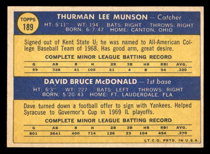 1970 Topps Baseball #189 Thurman Munson Yankees EX-MT 539276