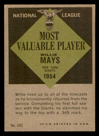1961 Topps Baseball #482 Willie Mays MVP Giants VG-EX 539376