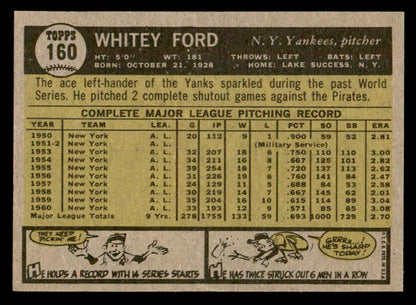 1961 Topps Baseball #160 Whitey Ford Yankees EX-MT 539416