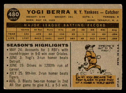 1960 Topps Baseball #480 Yogi Berra Yankees VG-EX 539456