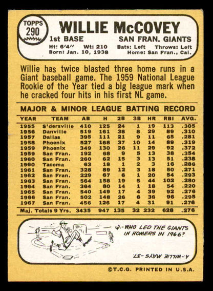 1968 Topps Baseball #290 Willie McCovey Giants NR-MT 539465