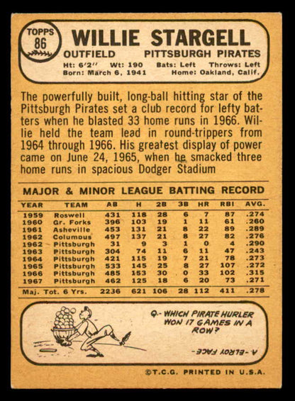 1968 Topps Baseball #086 Willie Stargell Pirates NR-MT 539483