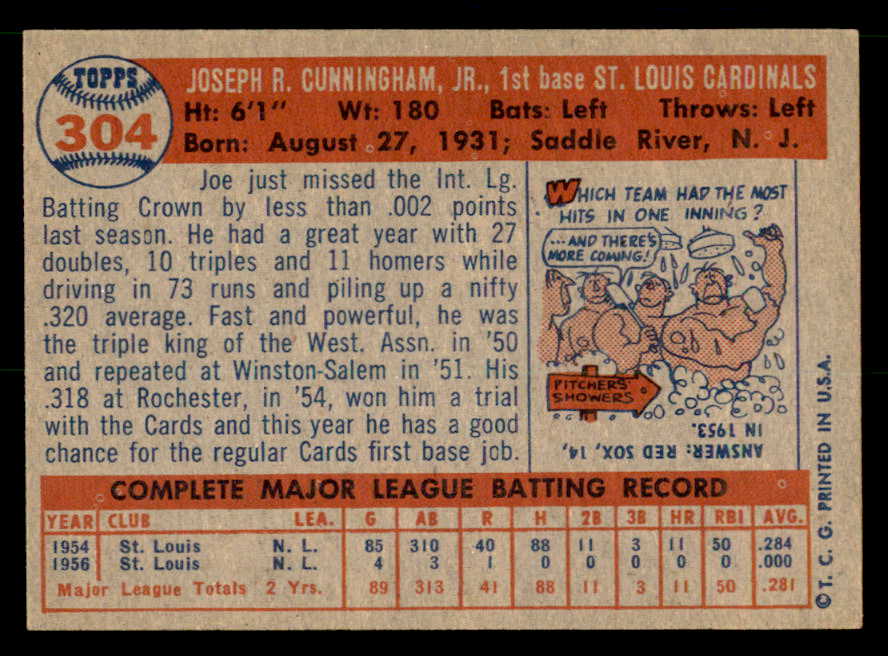 1957 Topps Baseball #304 Joe Cunningham Cardinals NR-MT 539496