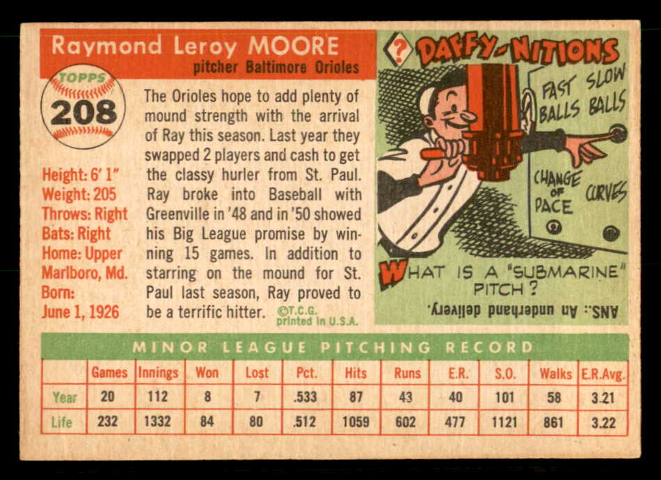 1955 Topps Baseball #208 Ray Moore Orioles EX-MT 539531