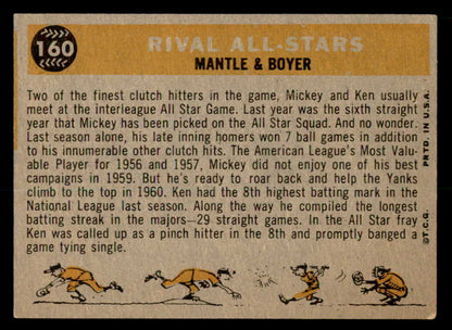 1960 Topps Baseball #160 Mickey Mantle Ken Boyer NR-MT 539566